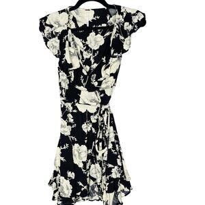 Free People XSmall XS Black Cream Floral French Quarter Printed Mini Dress Wrap